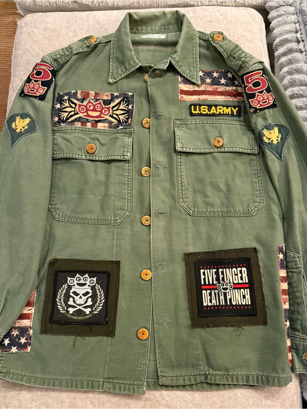 Unisex Custom Made Five Finger Death Punch Army Jacket. Size Medium.